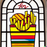 DALL·E 2023-01-20 10.33.14 - a stained glass window depicting a hamburger and french fries
