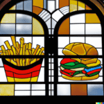 DALL·E 2023-01-20 10.33.20 - a stained glass window depicting a hamburger and french fries