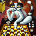 DALL·E 2023-01-20 10.33.49 - a surrealist dream-like oil painting by Salvador Dalí of a cat playing checkers