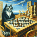 DALL·E 2023-01-20 10.34.01 - a surrealist dream-like oil painting by Salvador Dalí of a cat playing checkers